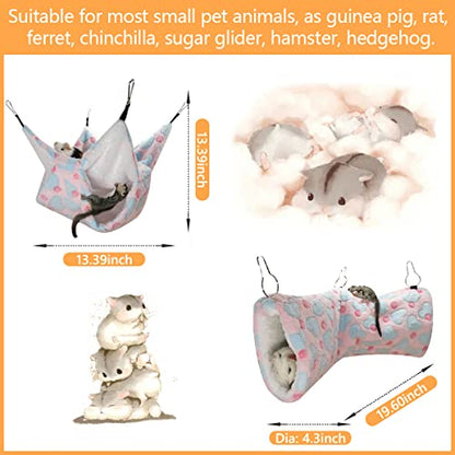 LEFTSTARER Guinea Pig Ferret Rat Hammock Toy Set - Small Animal Cage Accessories Hideout Tunnel & Bunkbed for Rat Ferret Guinea Pig Hamster Sugar Glider Chinchilla (Heart-Pink) - color: Hammock set Heart-Pink