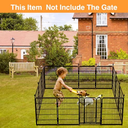 Getlay Doorless Dog Digging Fence Barrier,48in(H) 12 Panels Total 26.6 Ft(L), Black Metal Fencing for Yard 4ft Tall, Dog Fence Outdoor for Yard, Fencing for Garden Beds, Garden Fences Border - size: 48''(H)-12panels-26.6ft(L) no gate