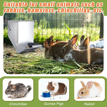 Maxcheck 2 Pcs Rabbit Feeder for Cages Small Animal Food Pellet Dispenser with Lid Metal Chicken Grit Oyster Shell Squirrel Feeders Outside(4.7 Inches,Mesh Bottom,Silver) - color: Silver, size: 4.7 Inches