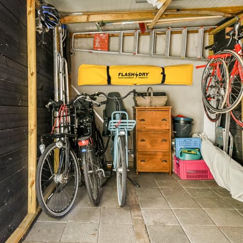 FLASHDRY Portable Spill Containment Berm, Folding Duck Pond 4' x 4', Reusable Oil, Fuel & Chemical Spill Containment Tray, UV-Resistant PVC, Heavy-Duty, Quick & Easy Setup, Garage & Industrial Use - color: Yellow