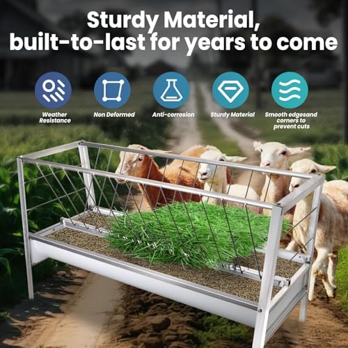 96 Gallon Capacity Pasture Feeder, Heavy Duty Alloy Steel Livestock Feeder, 2-in-1 Goat Hay Feeder with Deeper Feeding Pan for Sheep Farms Sheds (Galvanizing)