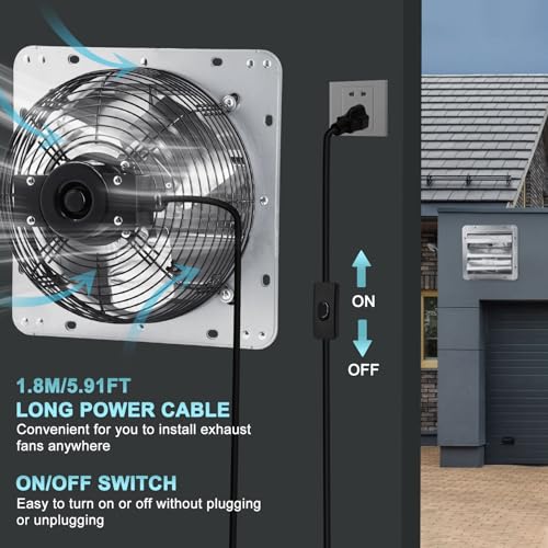 Criditpid 7 Inch Shutter Exhaust Fan, Garage Exhaust, Wall Exhaust Fan with ON/OFF Switch for Gable, Shed, Garage, Basement, Greenhouse, Kitchen, Attic, Chicken Coop Ventilation, 760 CFM, 1600 RPM.