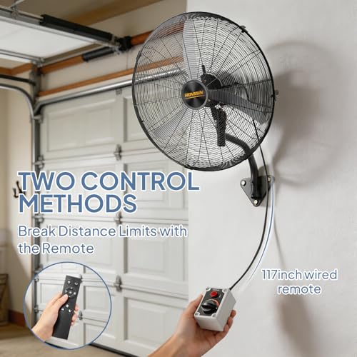 ROVSUN 30" Industrial Wall Fan with Remote Controller & BLDC Motor, High Velocity Wall-mounted Outdoor Fan with 4-Speed and Long Wired Remote, Oscillating Wall Mount Fan for Warehouse, Patio, 2-Pack - size: 30''(2-pack)