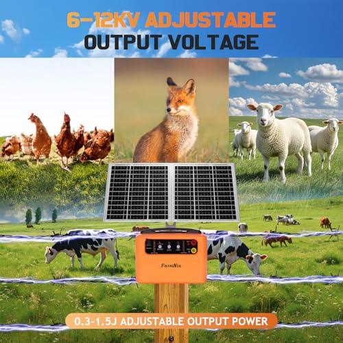 30 Miles Solar Electric Fence Charger for Livestock,6-12KV Adjustable Output Solar Charger,1.5J Fence Charger,15W Solar Powered Electric Fence Kit for Garden,24H Uninterrupted Protection - color: Orange