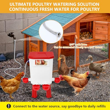 Lilyang Automatic Chicken Waterer| Float-Control Auto Waterer, Hanging/Standing Design, Connect to 3/4'' Faucet & Hose, Effortless Hydration Solution for Backyard Coop & Small Farm (Red) - color: Red