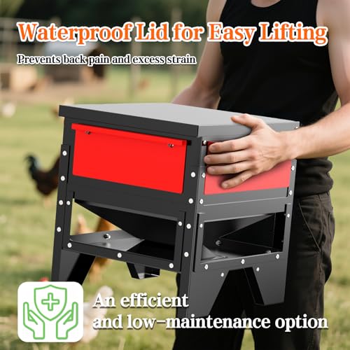 Automatic Chicken Feeder, 60-90lb Large Capacity, All Metal Poultry Feeder, No Waste Waterproof Chicken Feeder, Suitable for Geese, Ducks, Turkeys, Quails - size: 80LB