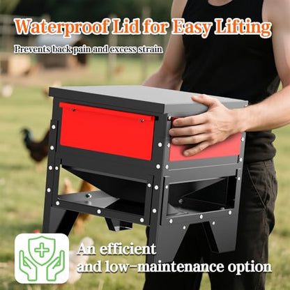 Automatic Chicken Feeder, 60-90lb Large Capacity, All Metal Poultry Feeder, No Waste Waterproof Chicken Feeder, Suitable for Geese, Ducks, Turkeys, Quails - size: 80LB