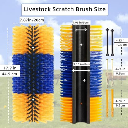 Livestock Scratch Brush,Itch Relief Goat Scratching Post With 4 Screws Easily Mounted,Durable Cow Brush for all Livestock,Horse Scratcher for Animals Self-Grooming,Protecting Fences (1pcs) - color: yellow blue yellow