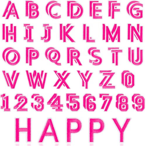 ASTARON 72 Pcs Iron on Letters and Numbers Patches, 1.5 Inch Letters A-Z Numbers 0-9 Embroidered Applique Patches Alphabet Cloth Patch for Clothes, Bags, Socks, Jeans, Hat, DIY Accessories(Magenta) - color: Magenta