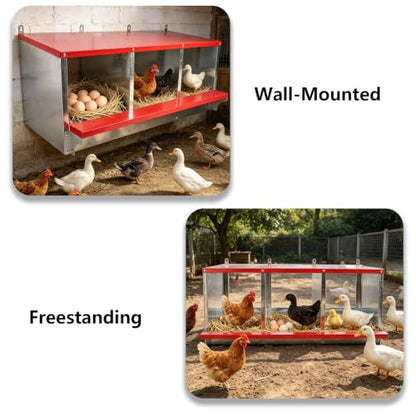 Chicken Nesting Boxes - 3-Compartment Metal Wall-Mounted Poultry Nest Box for Chickens, Hens, and Ducks - Easy Egg Collection - Large Vented Holes - Chicken Coop Equipment (3 Compartments) - size: 3 Compartments