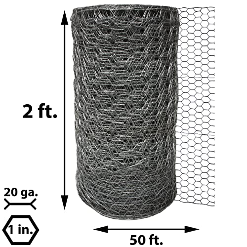 Acorn Chicken Wire 1" X 24" X 50', Perfect for Garden Fencing, Animal Barrier, Plant Supports and DIY Projects, Galvanized Steel - size: 2' Wide X 50' Long, style: 1" Hexagon Pattern