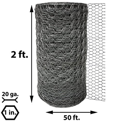 Acorn Chicken Wire 1" X 24" X 50', Perfect for Garden Fencing, Animal Barrier, Plant Supports and DIY Projects, Galvanized Steel - size: 2' Wide X 50' Long, style: 1" Hexagon Pattern