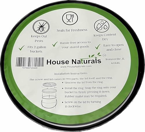 House Naturals Plastic bucket with screw on Lid - Food Grade 2 Gallon container - Made in USA (Pack of 5)