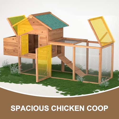 80" Chicken Coop, Outdoor Chicken House for 3-4 Chickens, Wooden Hen House with Run, Nesting Box, Chicken Cage, Ramp, Pull Out Tray, Rabbit Hutch for Small Animals - size: 80.7"L x 26.0"W x 44.5"H