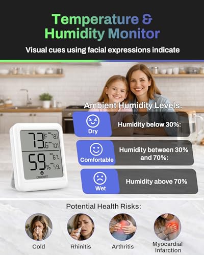 BN-LINK Digital Hygrometer Indoor Room Thermometer, Accurate Temperature and Humidity Meter with Large LCD Monitor for Home, Bedroom, Terrarium, Incubator, Greenhouse, 2 Pack - size: 2 Pack