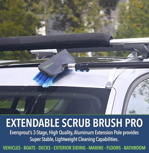 EVERSPROUT 1.5-to-3 Foot Scrub Brush | Built-in Rubber Bumper | Lightweight Extension Pole Handle | Soft Bristles wash Car, RV, Boat, Solar Panel, Deck | Shower Brush for Cleaning | Floor Brush - size: 3 feet