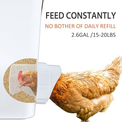 Large Automatic Chicken Feeder and Waterer Set Hanging Chicken Water Feeder Poultry Feed Bucket - color: White, size: 2.6 Gal Feeder & Waterer