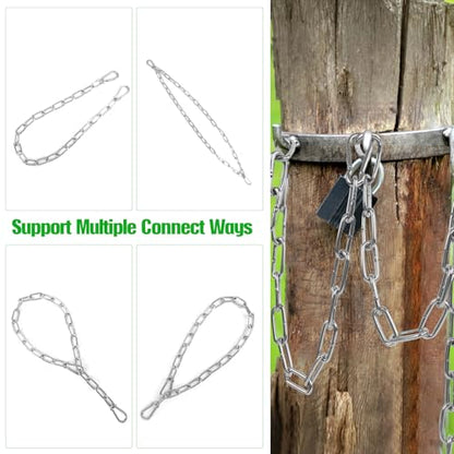 2 Pack Outdoor Gate Chain Lock with 4 Carabiners, Adjustable 5/32 x 28 Inch Security Gate Latch Chain, One Handed Operate Gate Chain for Fence Garden Yard Farm Barn, Silver