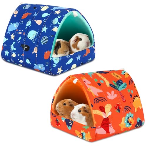UPINS 2 Pack Guinea Pig Bed, Guinea Pig Hideout Washable Small Animal House Cage Accessories for Dwarf Rabbits Chinchillas Hamsters Hedgehogs Ferrets Bearded Dragons and Rats - color: Blue Orange, size: 9.84 x 9.84 inch