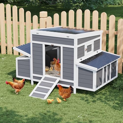 GarveeLife Wooden Chicken Coop, 55" Large Wooden Chicken House with 6 Nesting Boxes, Outdoor Chicken Cage for Outdoor Farm Yard