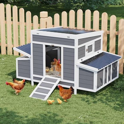 GarveeLife Wooden Chicken Coop, 55" Large Wooden Chicken House with 6 Nesting Boxes, Outdoor Chicken Cage for Outdoor Farm Yard