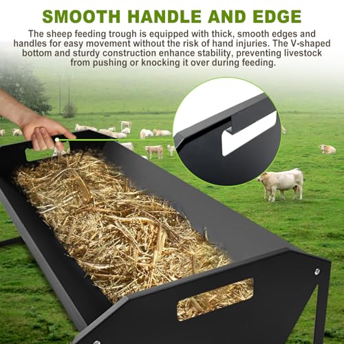Livestock Feeding Trough 45", Heavy Duty 22 Gallon Capacity Livestock Trough, Galvanized Steel Sheep Feeder Trough for Horse, Goat, Sheep, Cattle, Cow, Alpaca