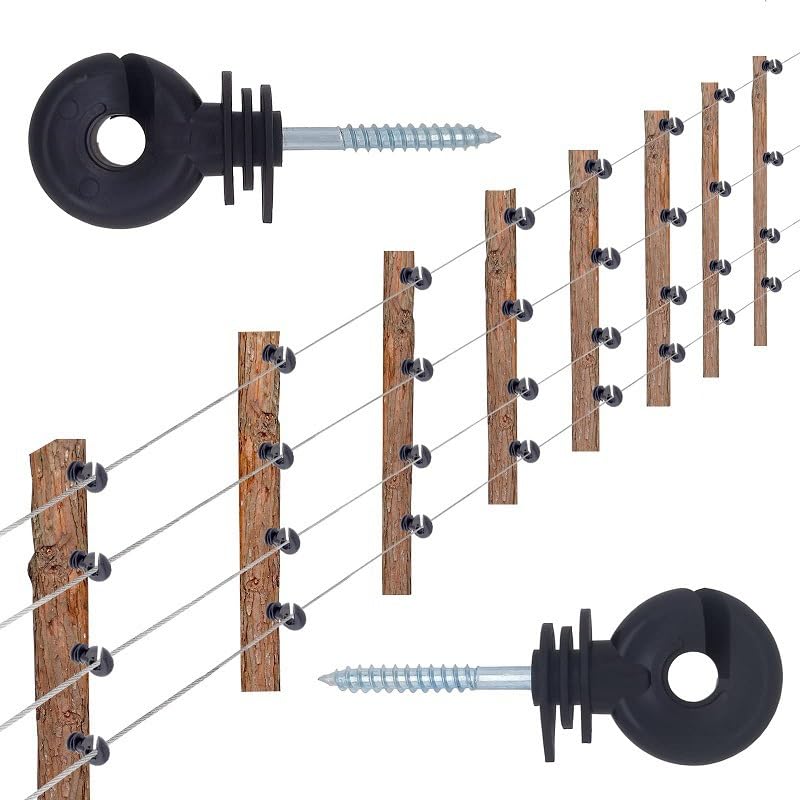 15 Pack Electric Fence Insulator Black Screw-in Nail Insulators Fence Post Insulator Ring Holder for Electric Fence Polywire Electric Fencing Aluminum Wire Poly Wires Garden Wooden Posts Stakes