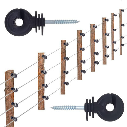 15 Pack Electric Fence Insulator Black Screw-in Nail Insulators Fence Post Insulator Ring Holder for Electric Fence Polywire Electric Fencing Aluminum Wire Poly Wires Garden Wooden Posts Stakes
