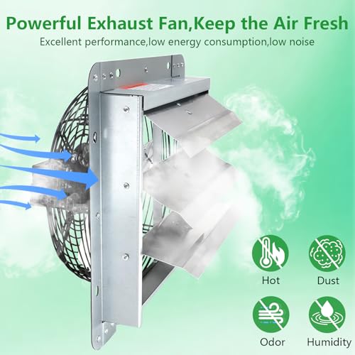 Shutter Exhaust Fan, 12 inch Wall Mount Attic Fans w/Speed Controller,1030 CFM,Chicken Coops Vent Fan for Greenhouse, Gable, Barn, Garage, Shed Ventilation Fan - color: With Speed Control, size: 12inch