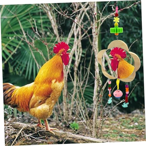 BESPORTBLE Wooden Hanging Mirror Toy for Hens and Chickens Interactive Chicken Accessories Bells Fun and Engaging Pet Mirror for Coop Relieves Boredom and Increases Activity