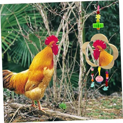 BESPORTBLE Wooden Hanging Mirror Toy for Hens and Chickens Interactive Chicken Accessories Bells Fun and Engaging Pet Mirror for Coop Relieves Boredom and Increases Activity