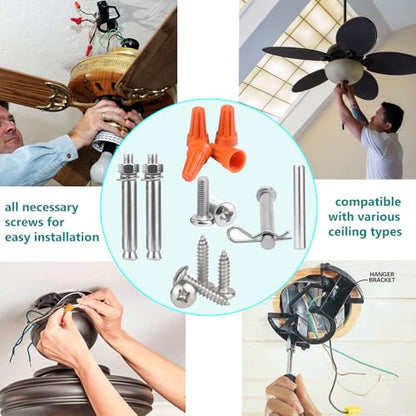 Universal Ceiling Fan Mounting Bracket Kit with Hanger Ball - 2.0mm Heavy Duty Steel Mount for 1" Downrods & 4" Boxes, Flat & Low Slope Ceilings (≤10°), NOT for Hugger Fans - size: Complete installation kit