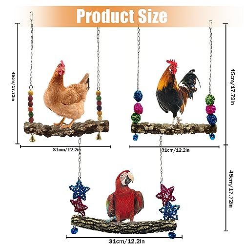 Chicken Bird Swing,Chicken Perch,Natural Wooden Swing Toys,Wood Stand for Chick,Safe and Relief of Stress,Chicken Coop Accessories,Coop Swing for Chicken Bird,Parrot,Hens (3PCS) - color: 3pcs