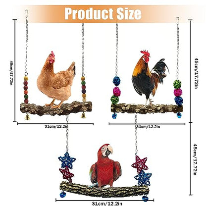 Chicken Bird Swing,Chicken Perch,Natural Wooden Swing Toys,Wood Stand for Chick,Safe and Relief of Stress,Chicken Coop Accessories,Coop Swing for Chicken Bird,Parrot,Hens (3PCS) - color: 3pcs