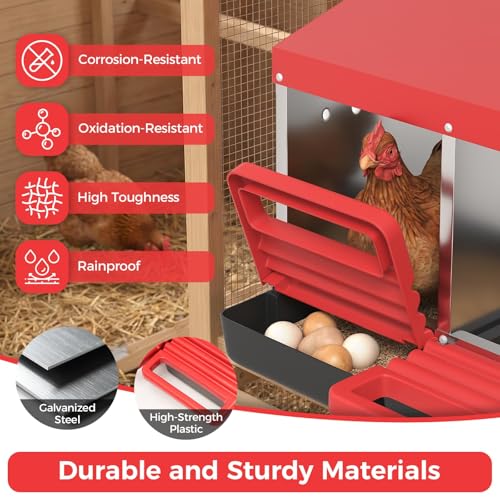 Heavy Duty Galvanized Steel Chicken Nesting Box – 3 Holes, Roll Away Egg Laying, Protective Lid, Wall Mounted, Easy Clean, Vented Pegboard Side, Red (Pegboard Side) - color: Red, size: 3 Room&Mat Board
