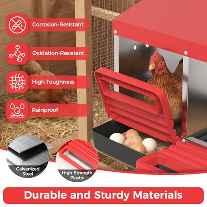 Heavy Duty Galvanized Steel Chicken Nesting Box – 3 Holes, Roll Away Egg Laying, Protective Lid, Wall Mounted, Easy Clean, Vented Pegboard Side, Red (Pegboard Side) - color: Red, size: 3 Room&Mat Board