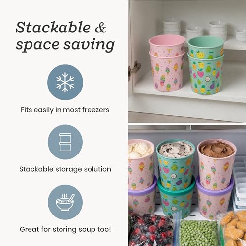 StarPack Freeze The Day Homemade Ice Cream Containers (2-Pack, 1 Quart) - Airtight Silicone Lids, BPA-Free Reusable Ice Cream Freezer Containers with Lids, Stackable, Kawaii Pink & Green - color: Kawaii Pink & Green, size: 2-Pack 1Qt