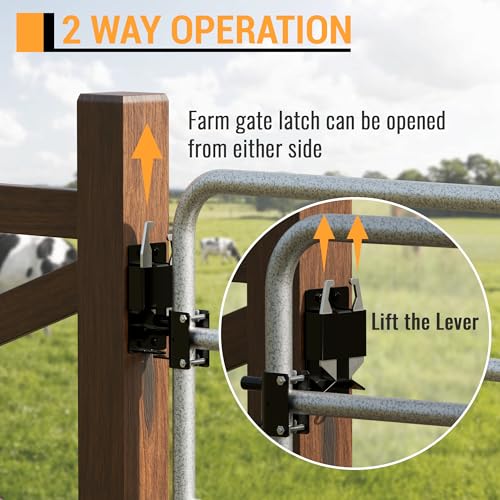 2 Way Farm Gate Latch Heavy Duty Lockable Gate Latch，Two-Way Livestock Self-Locking Fence Gate Latch for Farms, Metal Gates, Ranches, Stables, Horse Corrals, 2 Pack