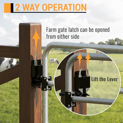 2 Way Farm Gate Latch Heavy Duty Lockable Gate Latch，Two-Way Livestock Self-Locking Fence Gate Latch for Farms, Metal Gates, Ranches, Stables, Horse Corrals, 1 Pack