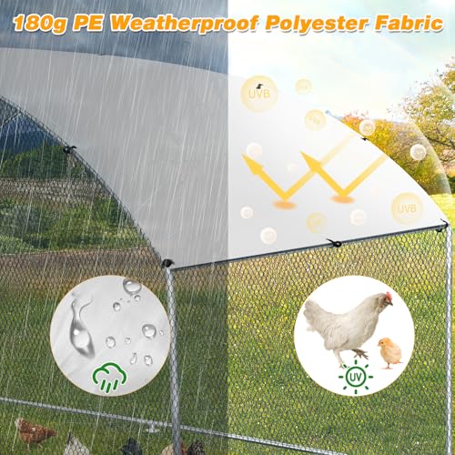 Outvita Large Metal Chicken Coop, 6.5×10FT Walk-in Poultry Cage with Waterproof & Anti-UV Round Arch Cover, Duck Rabbit Hen Cage Galvanized Mesh for Outdoor Yard Backyard and Farm - size: 78.0"L x 120.0"W x 78.0"H