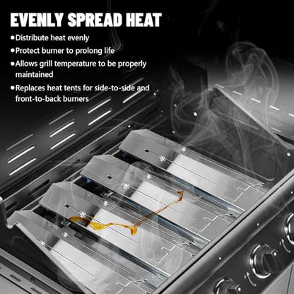 Universal Stainless Steel Adjustable Grill Heat Plates Heat Tents Heat Shields Burner Cover, Compatible with Charbroil, Nexgrill, Brinkmann, Dyna Glo etc., Extends from 11.75" up to 21" L, 5 Pack - size: 5-Pack