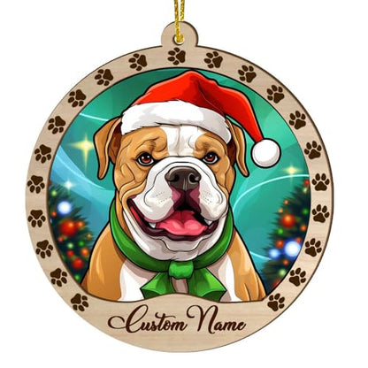 Personalized American Bulldog Ornament, American Bulldog Christmas Ornament, Custom Name American Bulldog Dog Suncatcher for Christmas Tree - color: American Bulldog