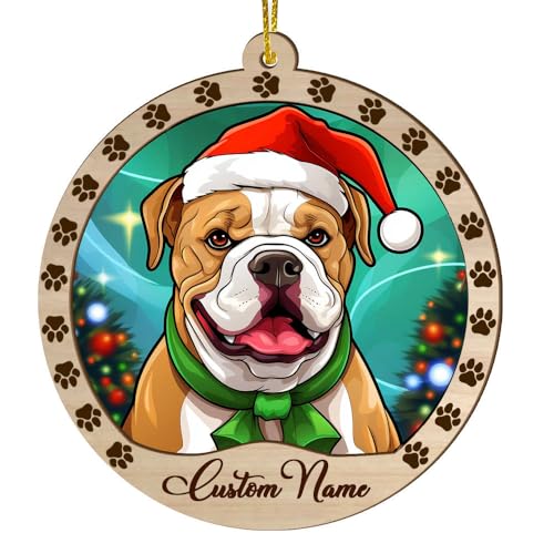 Personalized American Bulldog Ornament, American Bulldog Christmas Ornament, Custom Name American Bulldog Dog Suncatcher for Christmas Tree - color: American Bulldog