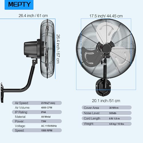 KEGIAN 22 Inch Wall Mount Fan, Industrial Wall Mounted Fan for Outdoor Use