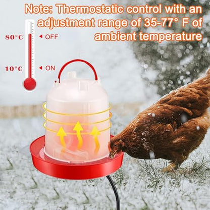 Heated Chicken Waterer,2025 Hanging Poultry Water-Heated Chicken Waterer,Thermostatically Controlled Heated 6L Outdoor Hanging Heated Poultry Waterer Dispenser for Chicks Livestock,Farm Innovators