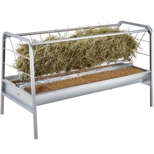 VEVOR 2 in 1 Livestock Hay Feeder, 80-Gallon Capacity, 59" Long Goat Hay Feeder with Deeper Feeding Pan, Heavy Duty Steel for Sheep Farms Sheds