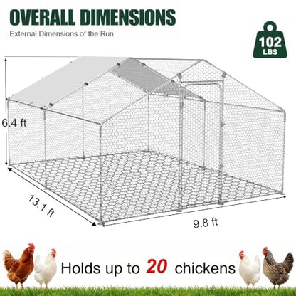 HERBAN 2026 Upgraded Chicken Coop with All-Around Heavy-Duty Cloth, 9.8x13.1x6.4 ft Large Metal Walk-in Outdoor Chicken Run Pen for Yard, Spire Roof Poultry Cage for Hens, Ducks - size: 157.2"L x 117.6"W x 76.8"H