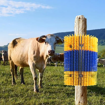 Livestock Scratching Brush 2 Pcs, Heavy Duty Horse Brush with Mounting Screws, Itch Relief & Grooming for Cattle Goat Pig Cow, Farm Animal Back Scratcher, Blue & Yellow - color: Blue yellow 2