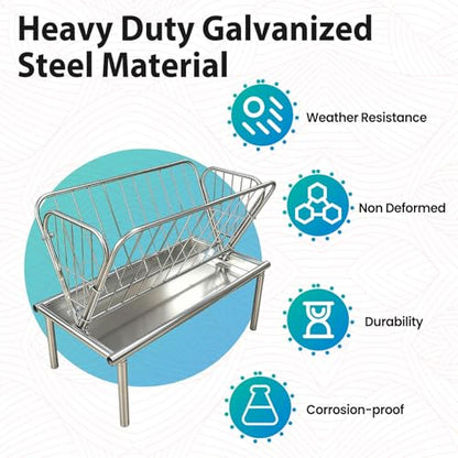 Heavy Duty Galvanized Steel Hay Feeder, 4 Ft Long Livestock Feeder, Large Capacity 2 in 1 Grain & Hay Rack with Steel Frame and Deep Feeding Pan, for Goats, Cow, Sheep, and Horses
