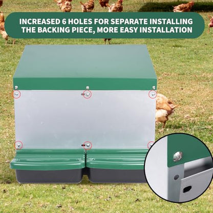 Chicken Nesting Box, 2 Holes Nesting Boxes, Heavy Duty Metal Laying Boxes, Roll Away Nesting Box Egg Collection Tray, with Roosting Pole for Chicken Coop(Green) - size: 22.0"L x 25.5"W x 18.5"H